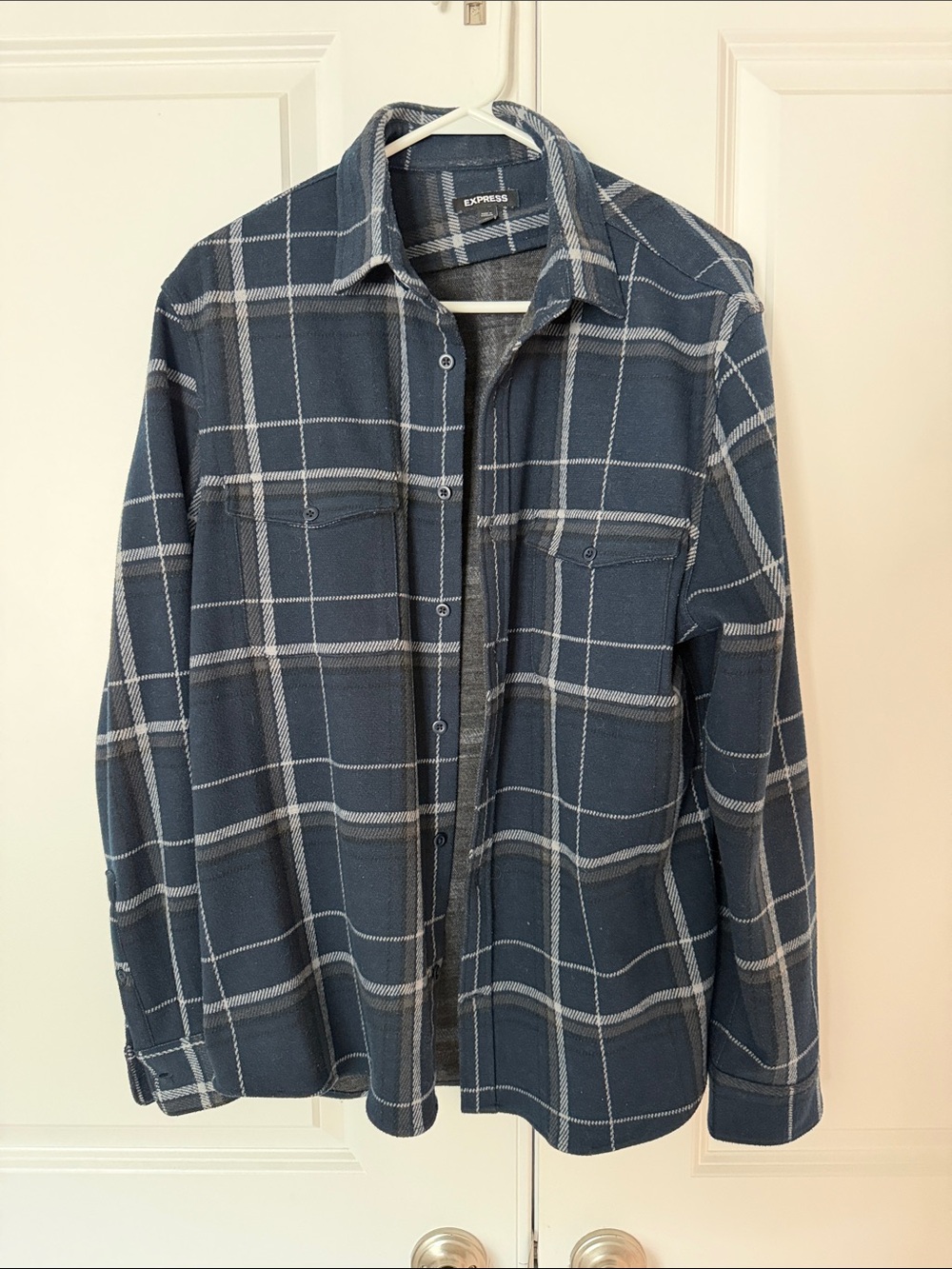 Express Men’s Blue Windowpane Shirt Jacket